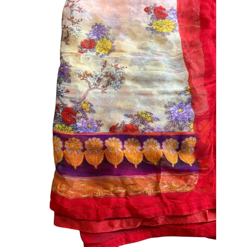 Vintage‎ Floral Sheer Scarf Wrap Shawl Red Border 84" x 39" As is - Picture 2 of 5